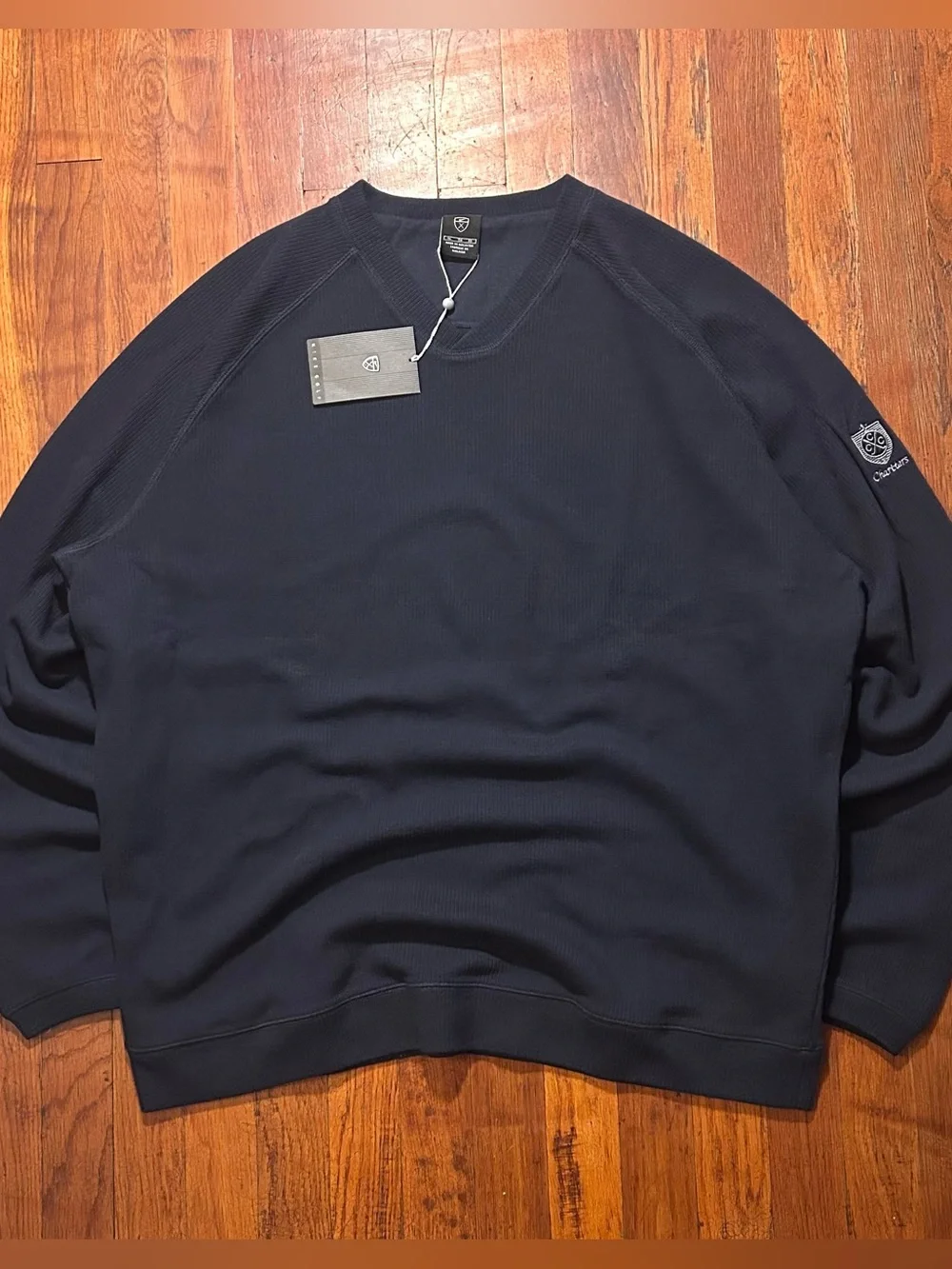 Vintage Nike Golf Swoosh Logo Ribbed Navy Blue Pullover V-neck Sweater XL NWT